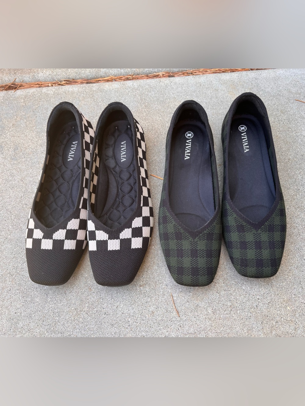 VIVAIA Bundle!!! Women's Checker & Green Plaid Ballet Flats - Dual Pack